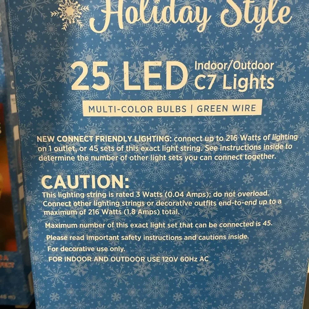 25 LED Christmas Light Set C7 Indoor‎ Outdoor Home Holiday Party String Lights
